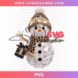 Diamond Crystal Snowman With Leopard Scarf PNG Shirt Design