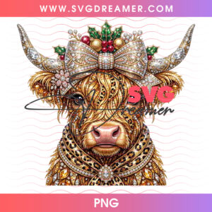 Diamond Leopard Highland Cow Christmas Jewelry PNG Shirt Design