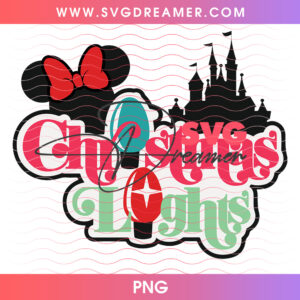 Disney Castle Christmas Lights Minnie Bow Retro Holiday PNG