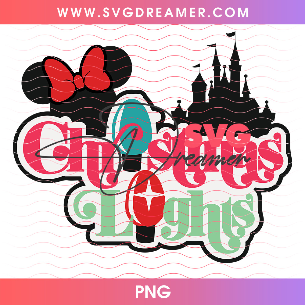 Disney Castle Christmas Lights Minnie Bow Retro Holiday PNG 2 Disney Castle Christmas Lights Minnie Bow Retro Holiday PNG