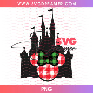 Disney Castle Christmas Red Green Plaid Mickey Head PNG