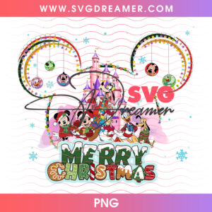 Disney Castle Mickey Ear Ornament Merry Christmas PNG, Magical Winter Castle Snowflake Wreath PNG Shirt Design