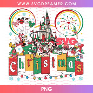 Disney Christmas Castle Fireworks Holiday Banner PNG, Magical Cinderella Castle Christmas Letters PNG Shirt Design