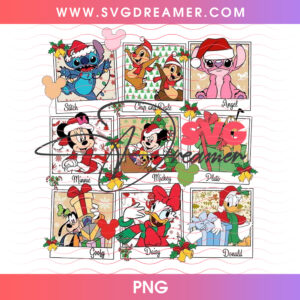 Disney Christmas Polaroid Photo Cards Grid PNG, Holiday Memories Gang Stitch Mickey Minnie Donald PNG Shirt Design