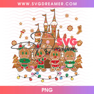 Disney Gingerbread Castle Cookies Sweet Holiday Treats PNG, Mickey Minnie Gingerbread Family Christmas PNG Shirt Design