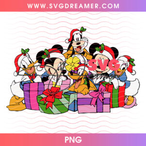Disney Mickey And Friends Santa Hats Christmas Gifts PNG, Classic Holiday Donald Goofy Pluto Minnie Gang PNG Shirt Design