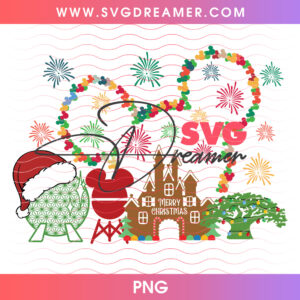 Disney Parks Christmas Icons Gingerbread Castle PNG, Epcot Tree Of Life Holiday Fireworks PNG Shirt Design