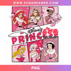 Disney Princess Pink Christmas Comic Panels PNG, Disney Princesses Santa Holiday Squad PNG Shirt Design