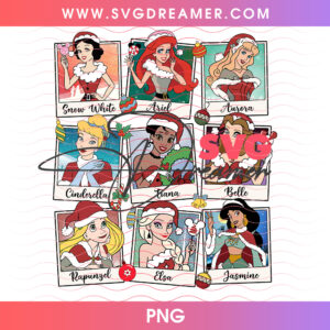 Disney Princesses Christmas Polaroid Photo Cards Holiday PNG, Cute Princess Holiday Group PNG Shirt Design