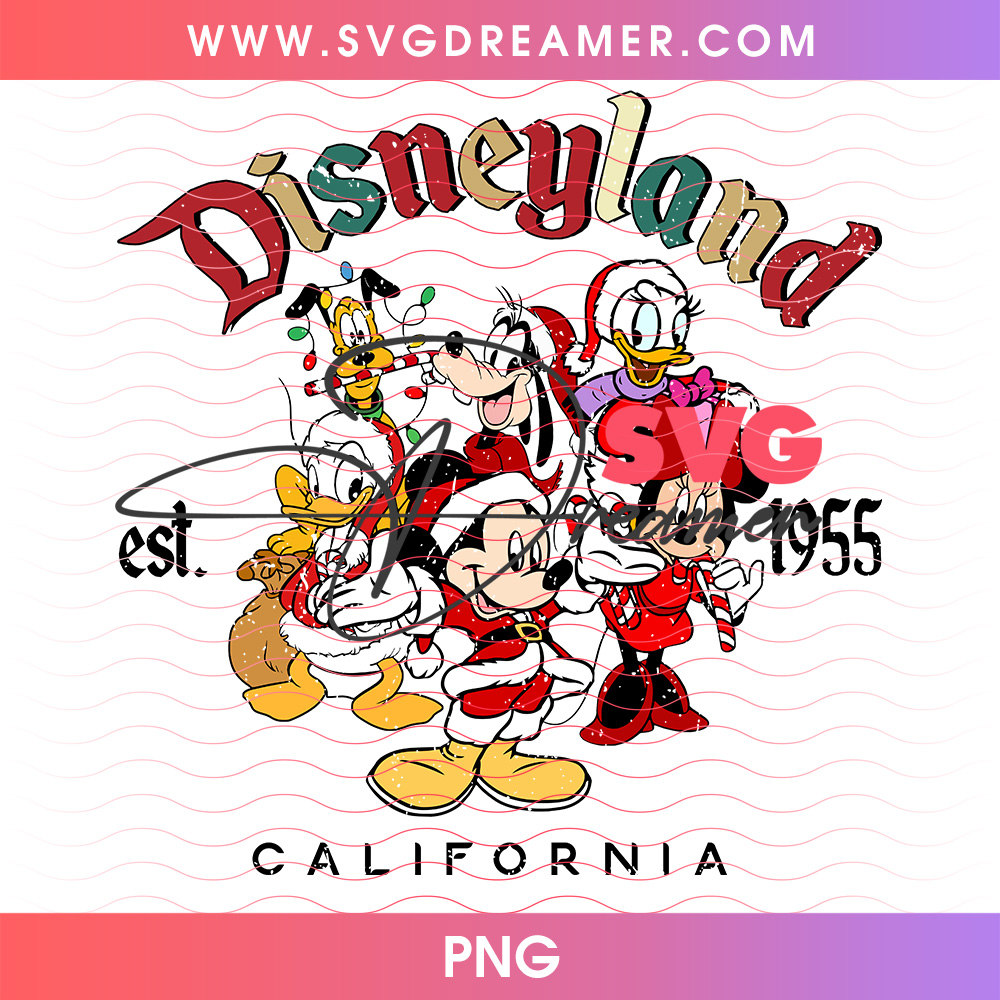 Disneyland California Est 1955 Retro Christmas Friends PNG, Vintage Disney Holiday Characters Group PNG Shirt Design 2 Disneyland California Est 1955 Retro Christmas Friends PNG, Vintage Disney Holiday Characters Group PNG Shirt Design