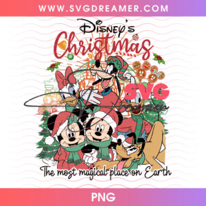 Disneys Christmas The Most Magical Place On Earth Castle PNG, Mickey Minnie Holiday Friends Train Ferris PNG Shirt Design