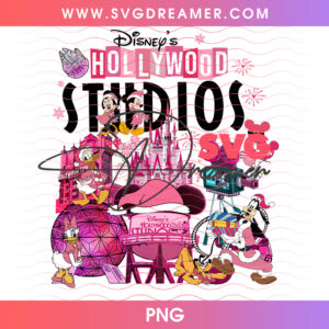 Disneys Hollywood Studios Pink Christmas Theme Park PNG, Disney Hollywood Studios Holiday Vacation PNG Shirt Design