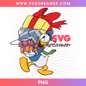 Donald Duck Carrying Stack Of Christmas Gift Boxes PNG
