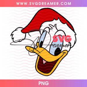 Donald Duck In Santa Hat Cheerful Face PNG, Retro Disney Christmas Duck Portrait PNG Shirt Design