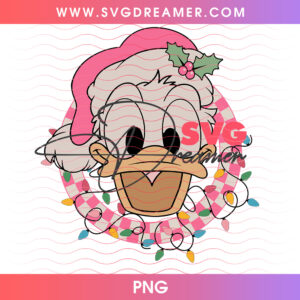 Donald Duck Pink Checkered Wreath Christmas PNG, Disney Donald Duck Santa Hat Holiday PNG Shirt Design