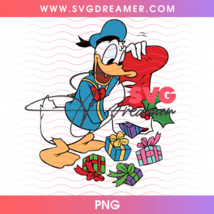 Donald Duck Surprised By Giant Christmas Stocking PNG