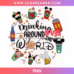 Drinking Around The World Disney Christmas Squad PNG, Holiday Drinks Showcase Retro Circle PNG Shirt Design