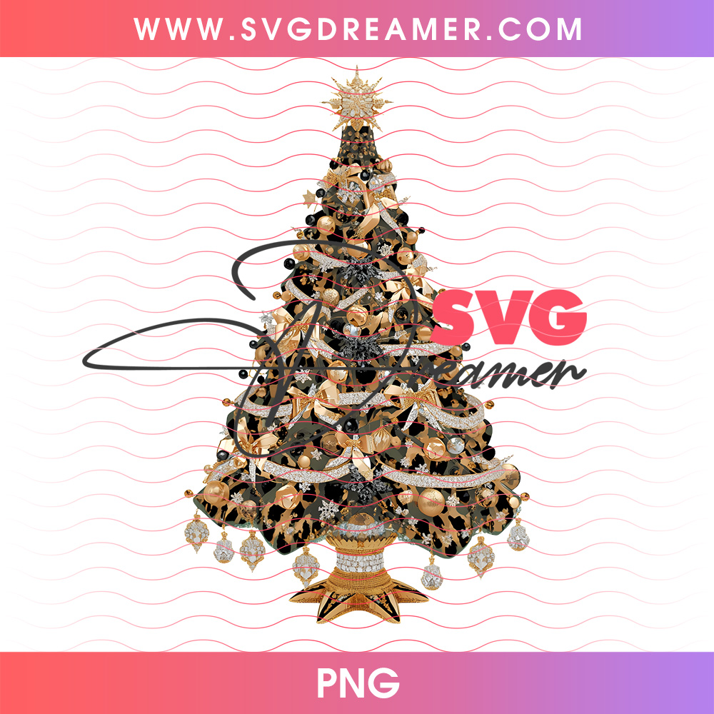 Elegant Diamond Leopard Christmas Tree With Gold Star PNG Shirt Design 2 Elegant Diamond Leopard Christmas Tree With Gold Star PNG Shirt Design