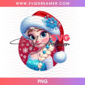 Elsa Frozen Santa Hat Sparkling Snowflakes Winter Portrait PNG, Ice Queen Christmas Magic PNG Shirt Design