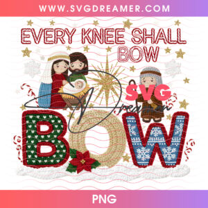 Every Knee Shall Bow Nativity Scene Knitted Christmas PNG