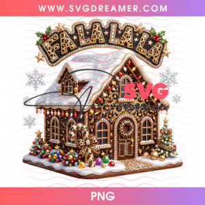 Fa La La La Diamond Leopard Gingerbread House PNG Shirt Design