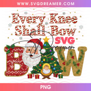 Fair Isle Knitted Nativity Every Knee Shall Bow PNG