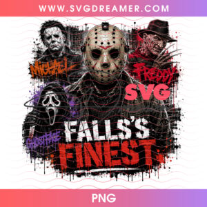 Falls Finest Horror Movie Killers Distressed Grunge Slasher Squad PNG, Jason Michael Freddy Ghostface Blood Splatter PNG Shirt Design