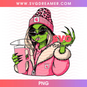 Fashion Grinch Girl Sunglasses Pink Puffer Png PNG