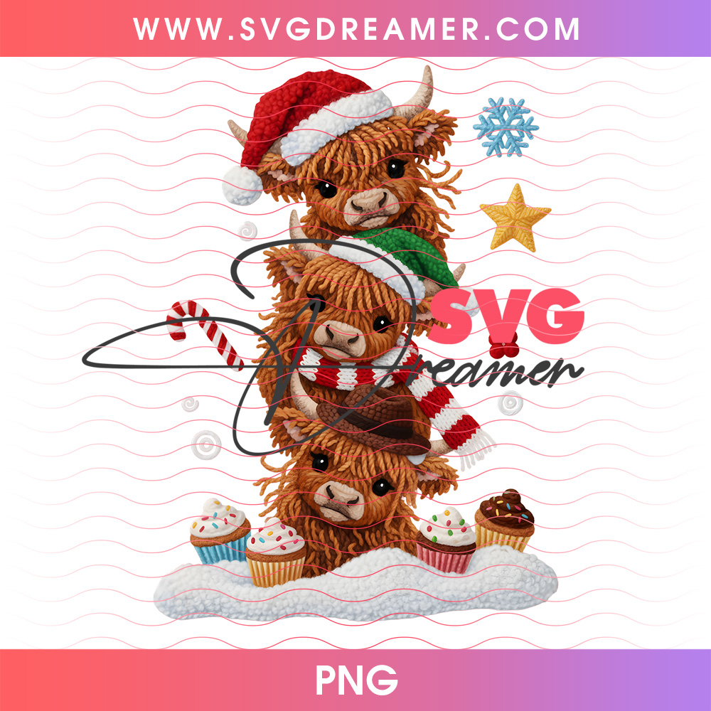 Faux Embroidery Highland Cow Santa Holiday Stack PNG 2 Faux Embroidery Highland Cow Santa Holiday Stack PNG