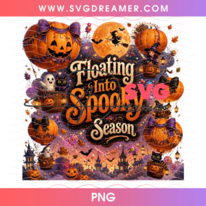 Floating Into Spooky Season Pumpkin Hot Air Balloons Castle PNG, Magical Halloween Night Haunted Kingdom Floating Ghosts PNG Shirt Design