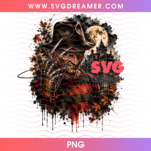 Freddy Krueger Elm Street Haunted House Full Moon Blood Splatter PNG, Razor Claw Glove Nightmare Slasher Vintage Horror PNG Shirt Design