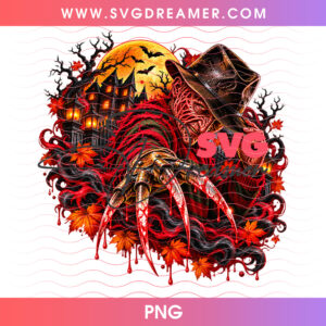 Freddy Krueger Razor Glove Elm Street Haunted House PNG, Nightmare Horror Slasher Blood Splatter PNG Shirt Design