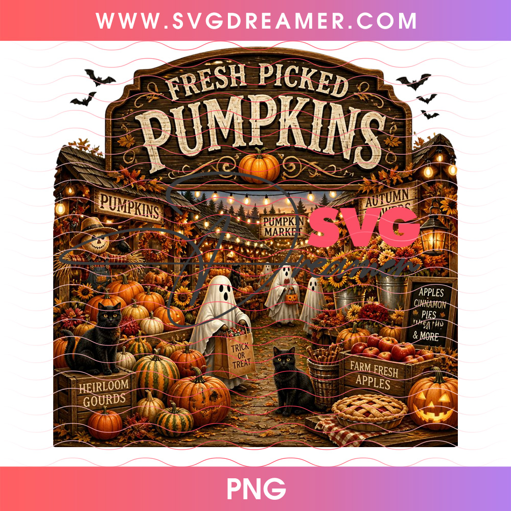 Fresh Picked Pumpkins Autumn Farm Stand Cute Ghosts Market PNG, Rustic Fall Harvest Wooden Barn Gourds Black Cat PNG Shirt Design 2 Fresh Picked Pumpkins Autumn Farm Stand Cute Ghosts Market PNG, Rustic Fall Harvest Wooden Barn Gourds Black Cat PNG Shirt Design