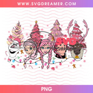Frozen Pink Christmas Squad Holiday PNG, Disney Frozen Elsa Anna Olaf Christmas PNG Shirt Design