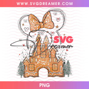 Gingerbread Disney Cinderella Castle Minnie Bow PNG, Sparkling Winter Wonderland Fairy Tale Sweet PNG Shirt Design
