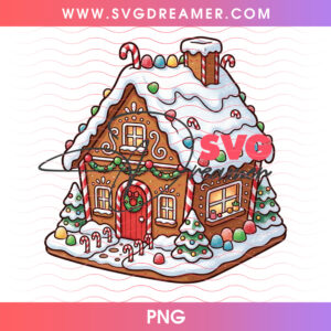 Gingerbread House Candy Canes Gumdrops Sugar Snow Roof PNG, Sweet Christmas Village Holiday Bakery PNG Shirt Design