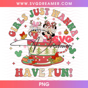 Girls Just Wanna Have Fun Daisy Minnie Reindeer Horns PNG, Holiday Teacup Ride Festive Besties PNG Shirt Design