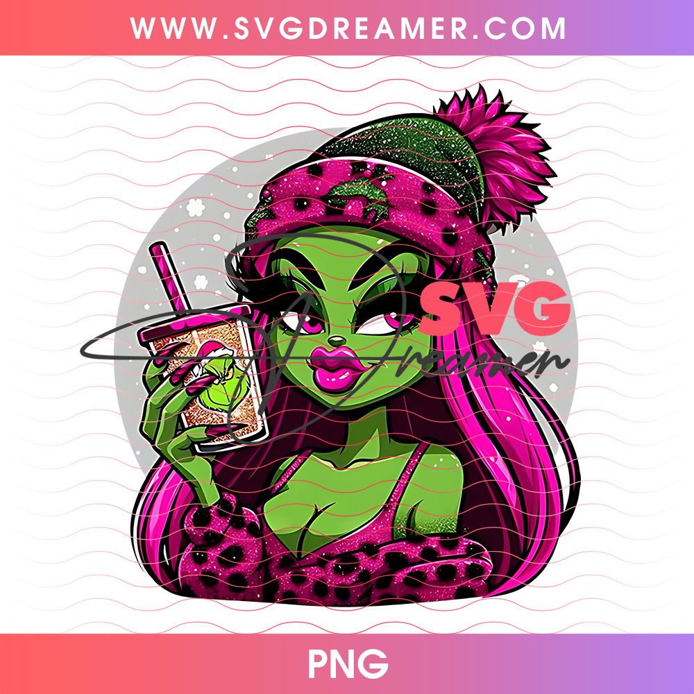 Glam Grinch Girl Hot Pink Hair Leopard Beanie Png PNG 2 Glam Grinch Girl Hot Pink Hair Leopard Beanie Png PNG