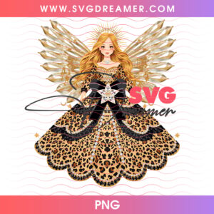Glam Leopard Diamond Christmas Angel With Gold Wings PNG Shirt Design