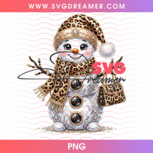 Glamorous Diamond Lady Snowman With Leopard Handbag PNG Shirt Design