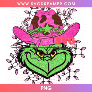 Glitter Pink Cowboy Hat Grinch Western Country PNG, Rodeo Howdy Whoville Cowgirl Christmas PNG Shirt Design