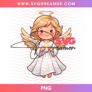 Golden Christmas Angel Girl White Gown Glowing Star Halo PNG, Heavenly Holiday Peace And Joy PNG Shirt Design