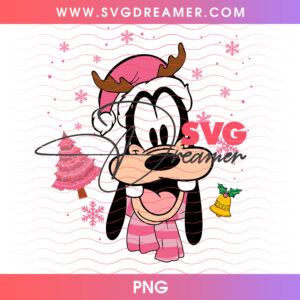 Goofy Reindeer Antlers Pink Christmas PNG, Disney Goofy Pink Winter Scarf Holiday PNG Shirt Design