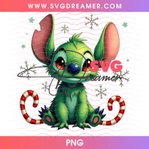 Green Baby Stitch As Grinch Holiday Candy Canes PNG, Cute Disney Monster Christmas Snowflakes PNG Shirt Design