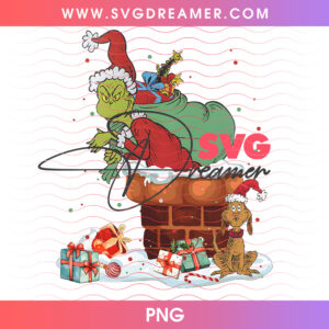 Grinch Going Down Chimney Toy Sack Max Dog Png PNG