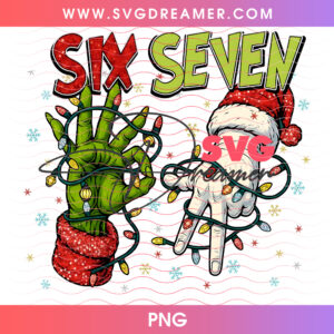 Grinch Hand And Santa Hand Christmas Lights Six Seven PNG