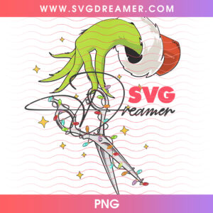Grinch Hand Holding Barber Hair Stylist Shears PNG, Salon Cosmetology Christmas Hairdresser PNG Shirt Design