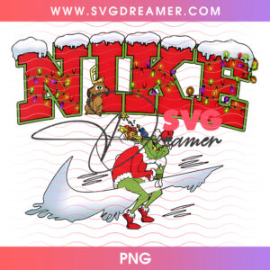 Grinch Skiing On Athletic Swoosh Snowy Christmas Png PNG