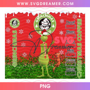 Grinchmas Christmas Coffee Menu Glitter Tumbler Wrap 20oz PNG