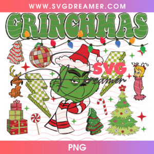 Grinchmas Lightning Bolts Cindy Lou Christmas Tree PNG, Retro Whoville Candy Cane Disco Holiday PNG Shirt Design